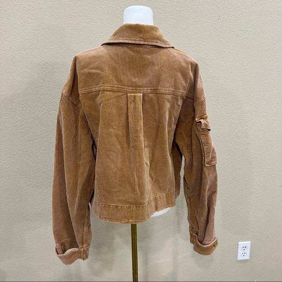 Free People Evelyn Corduroy Crop Boxy Jacket Cognac Sz S Boho Biker Grunge EUC - Picture 3 of 12